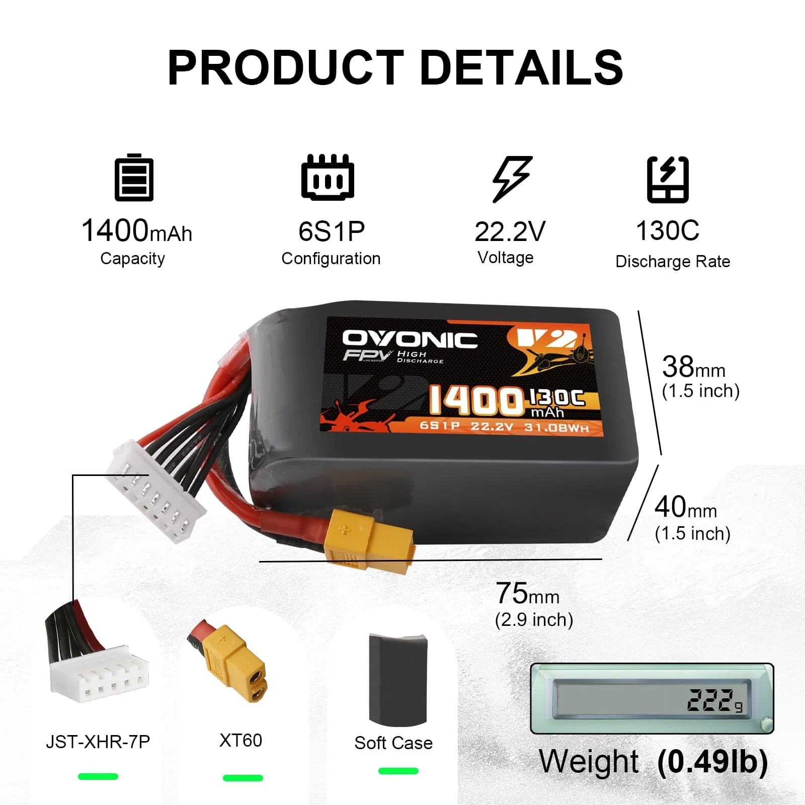 Walksnail Avatar Hd Goggles X - โอโวนิค 6S 1400mAh 130C แบตเตอรี่ LiPo